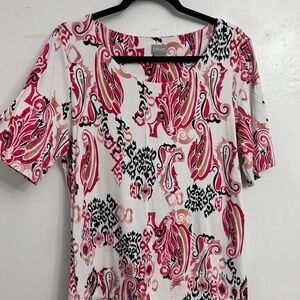 Chico's Short Sleeve Top - Pink, Black, and White Paisley